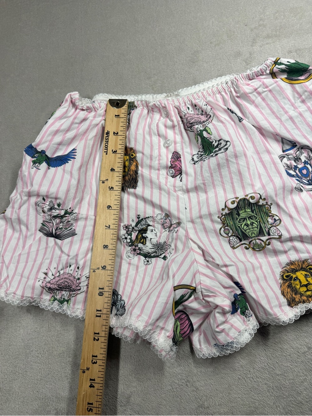 Katie Kime X Wicked Pink White Striped Boxer Style Floral Lace PJ Shorts Medium - Picture 10 of 16